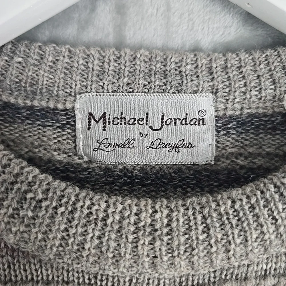 Michael Jordan by Lowell Dreyfus Mens VTG Wool‎ Sweater Grey Medium 3D Knit